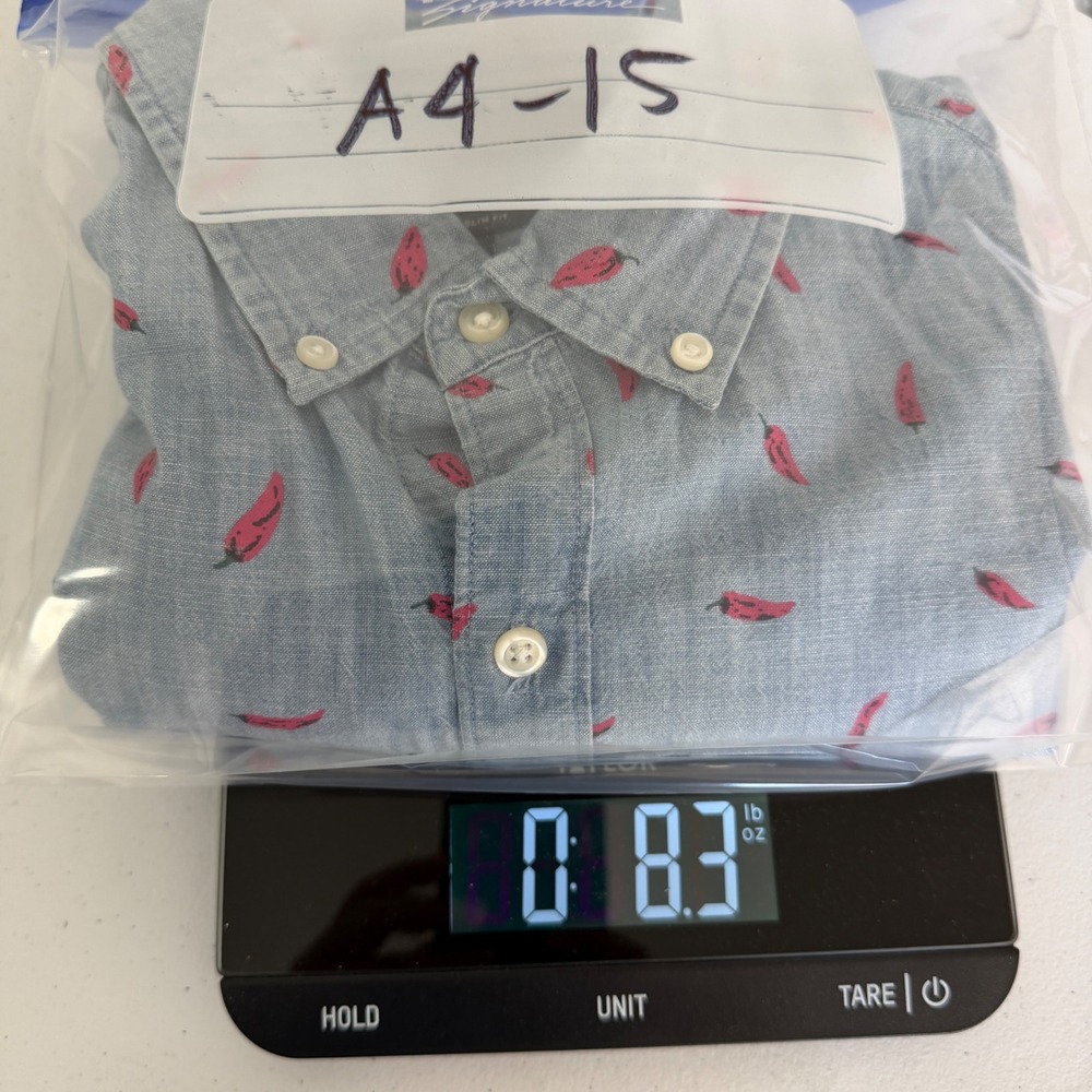 Bonobos Mens Large Slim Fit Short Sleeve Chili Pepper Button Down Shirt Blue - Picture 9 of 9